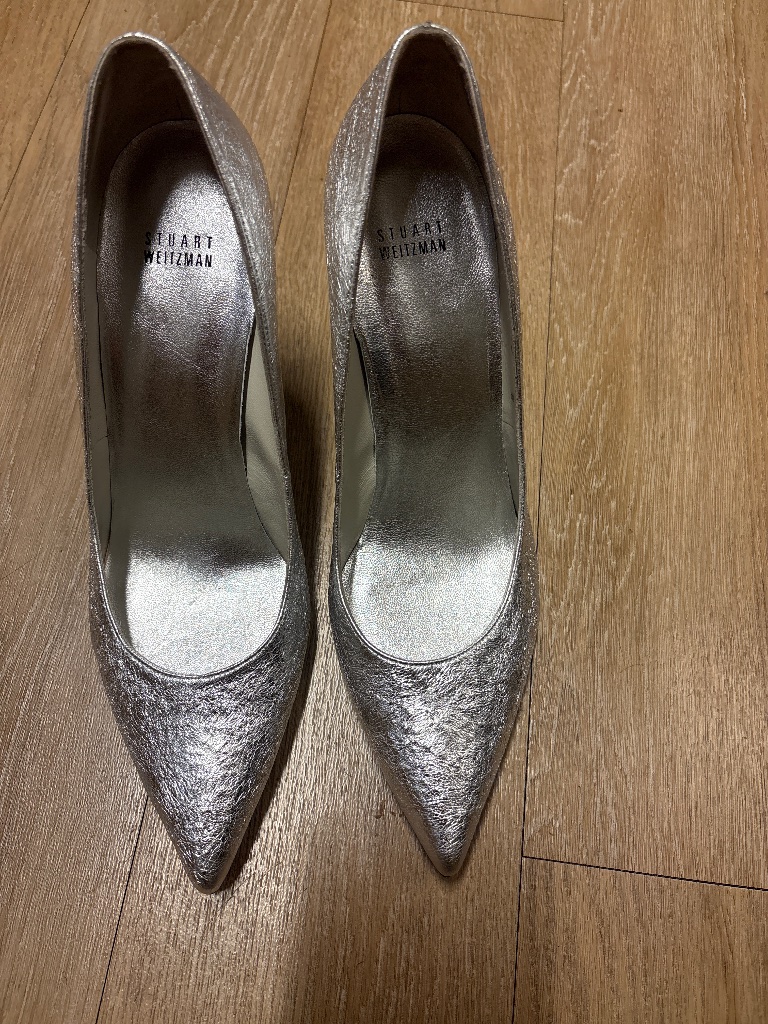 Stuart Weitzman Silver Foil Heels New In Box 12w